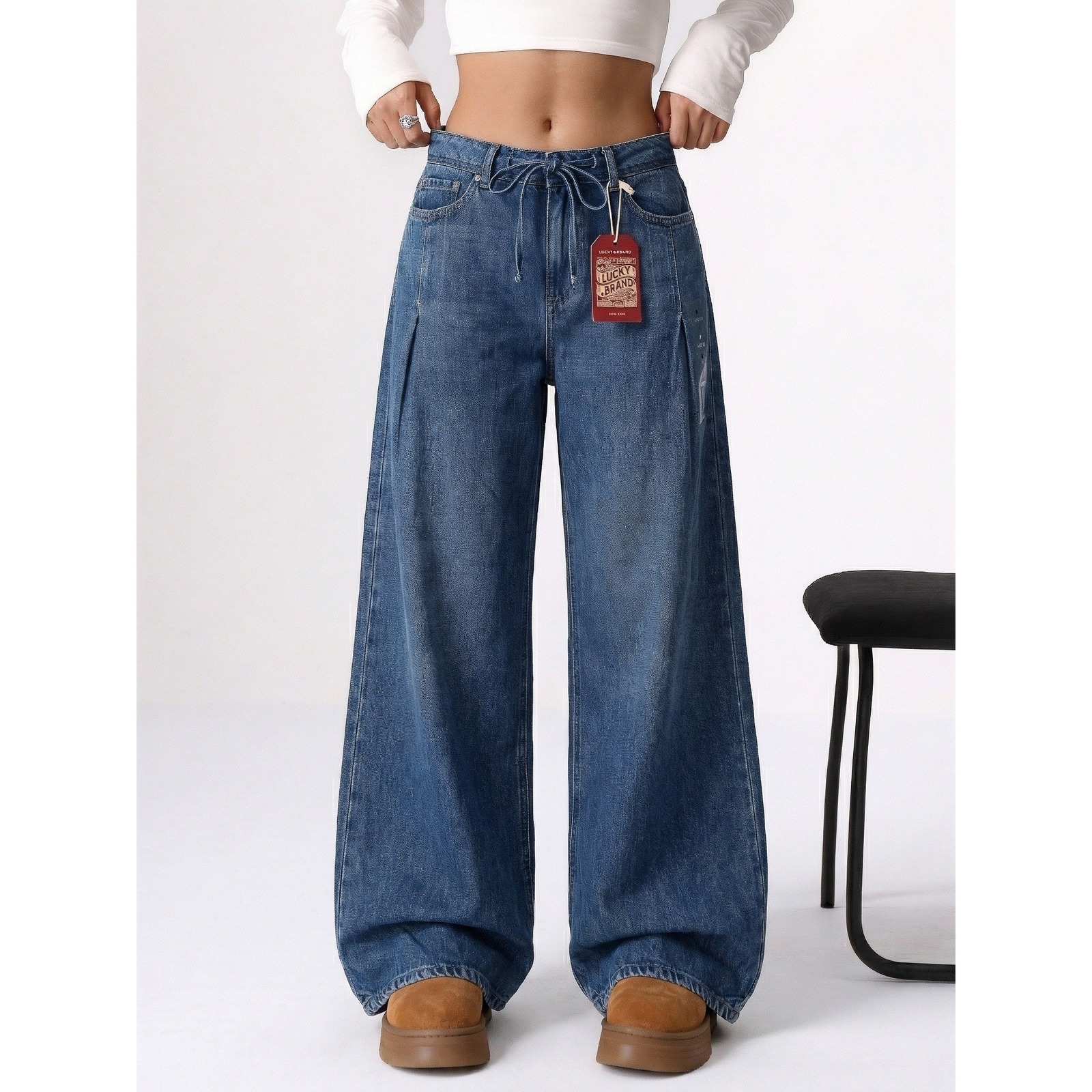 New Lucky Brand Legend Palazzo Jeans Blue Wide Leg Drawstring 2/26 Limited Ed